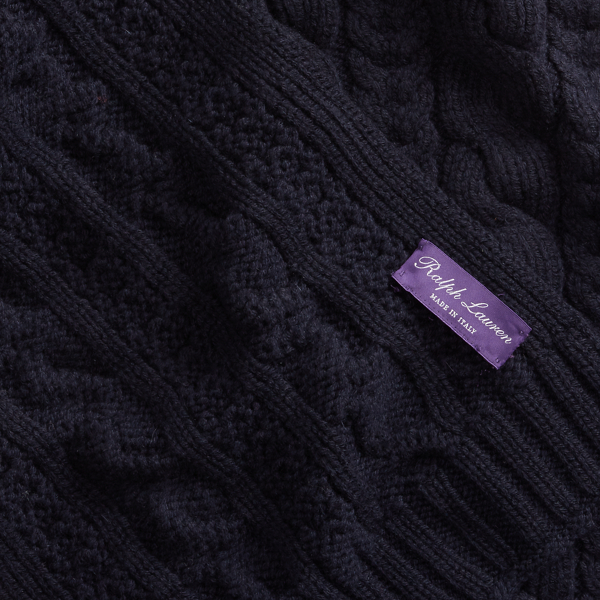 Navy Cable-Knit Cashmere Scarf Purple Label 2