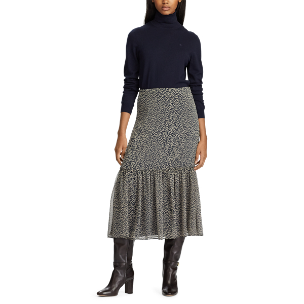Georgette-Stufenrock mit Druck Lauren in Lauren-Navy/Taupe 3