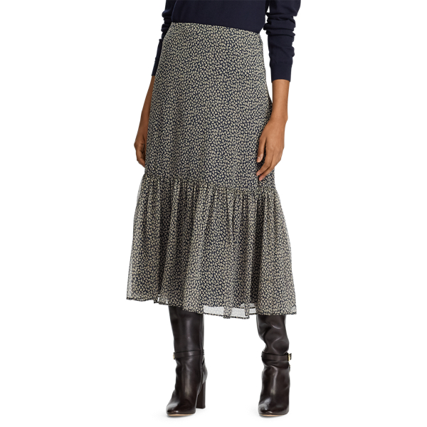 Georgette-Stufenrock mit Druck Lauren in Lauren-Navy/Taupe 4