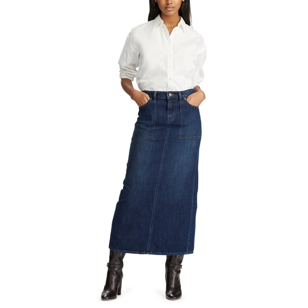 Maxi-Jeansrock Lauren in Dunkle Waschung im Used-Look 3