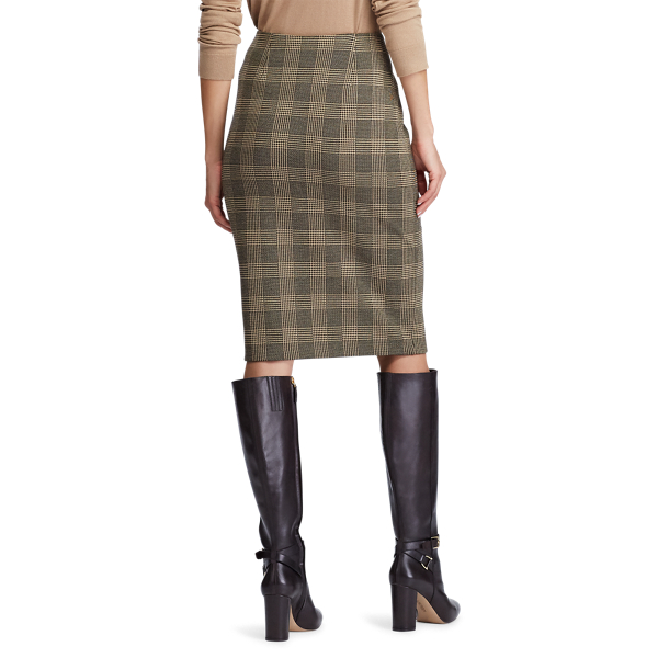 Brown Tan Multi Button-Trim Glen Plaid Skirt Lauren 4