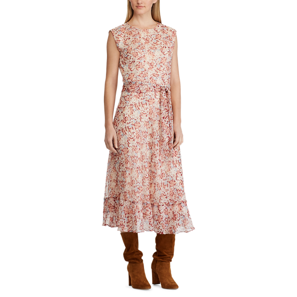 Dark Raspberry Multi Floral-Print Georgette Dress Lauren 3