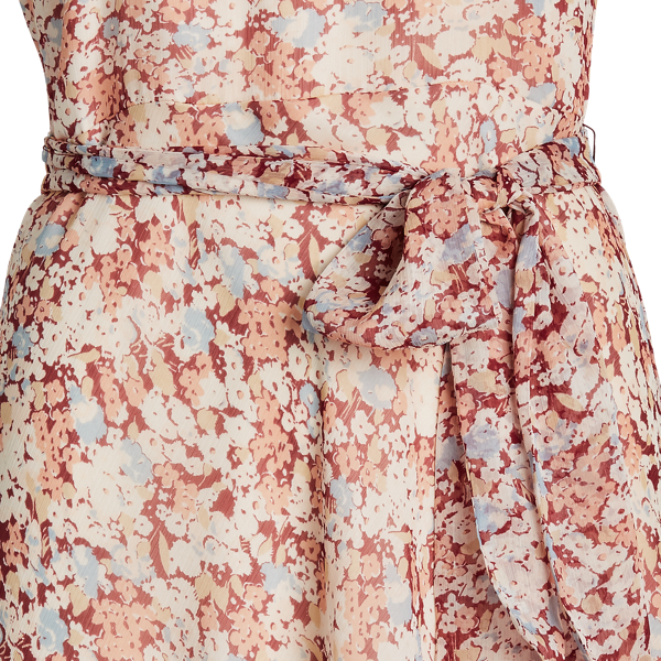 Dark Raspberry Multi Floral-Print Georgette Dress Lauren 6