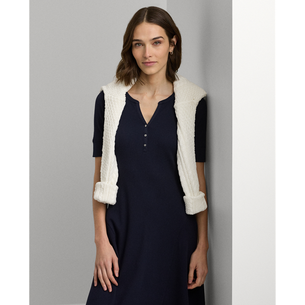 Lauren Navy Cotton Fit-and-Flare Dress Lauren 4