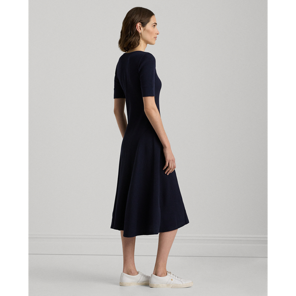 Lauren Navy Cotton Fit-and-Flare Dress Lauren 5