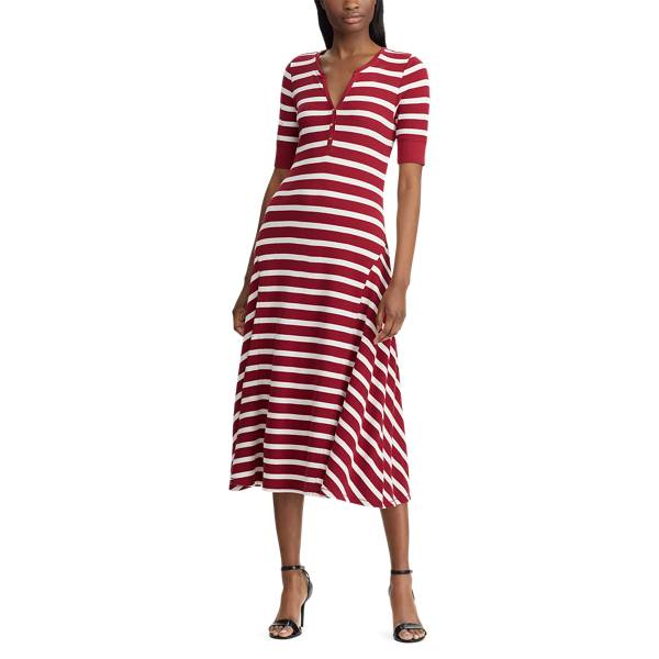 Dark Raspberry/Cream Cotton Fit-and-Flare Dress Lauren 3