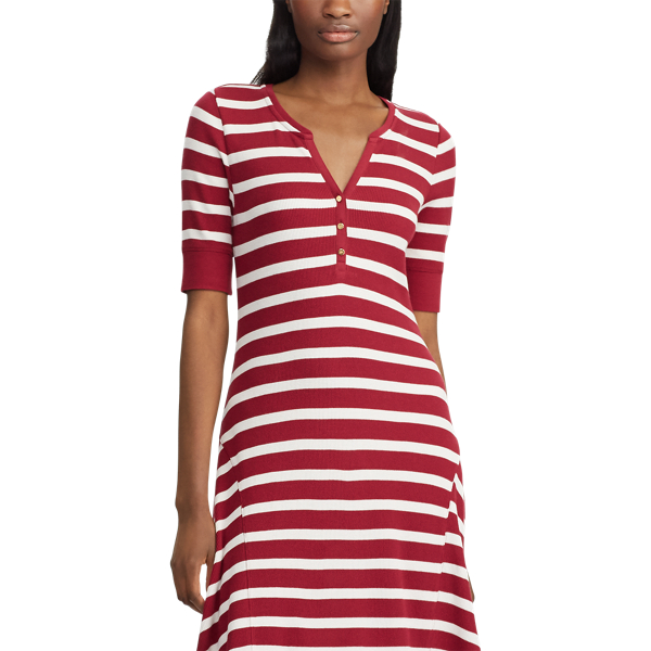 Dark Raspberry/Cream Cotton Fit-and-Flare Dress Lauren 4