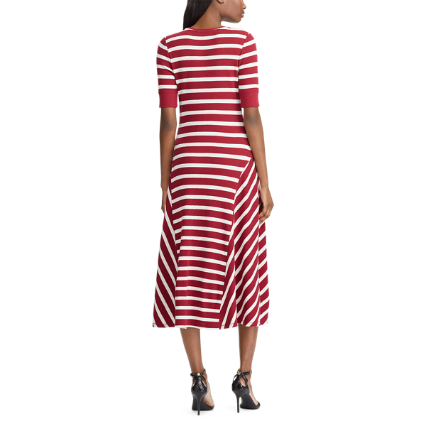 Dark Raspberry/Cream Cotton Fit-and-Flare Dress Lauren 5