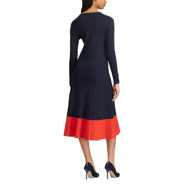 Lauren Navy/Sporting Oran Colour-Block Cotton-Blend Dress Lauren 4