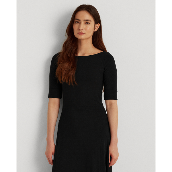 Robe mi-longue en coton stretch Lauren en Noir 4