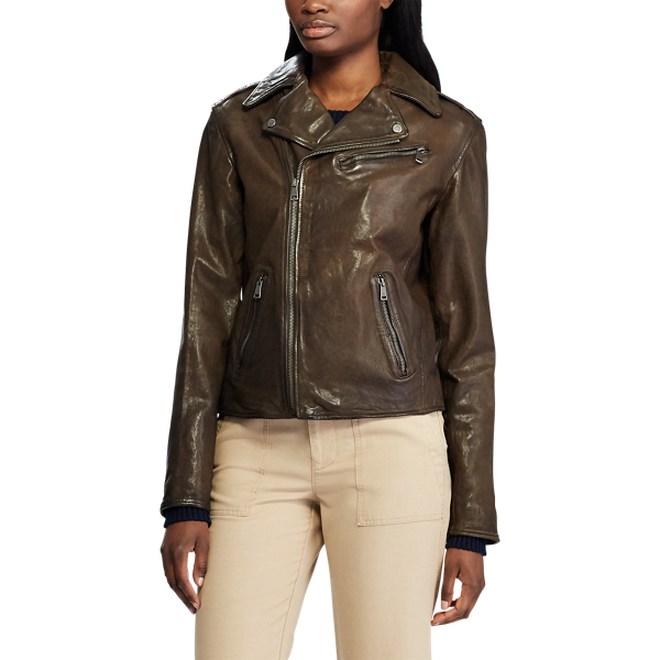 Bristol Olive Tumbled Leather Jacket Lauren 4