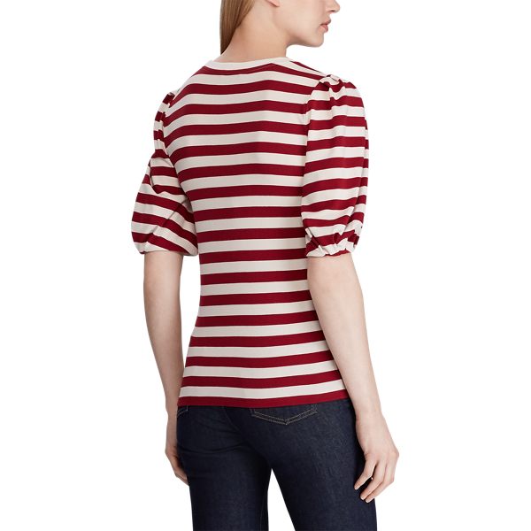 Rasberry/Mascarpone Cream Striped Puff-Sleeve Cotton Top Lauren 4