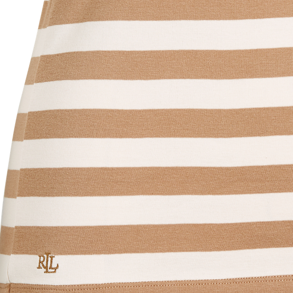 Straw/Mascarpone Cream Striped Puff-Sleeve Cotton Top Lauren 5