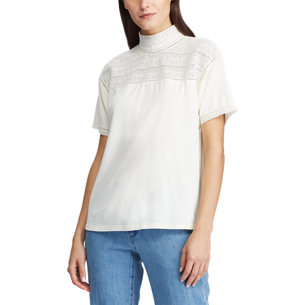 Pale Cream Lace-Trim Mockneck Top Lauren 3