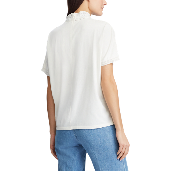 Pale Cream Lace-Trim Mockneck Top Lauren 4