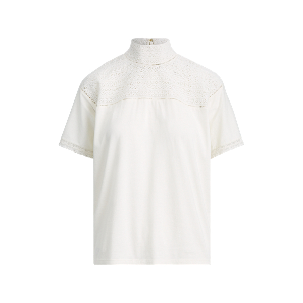 Lace-Trim Mockneck Top Lauren 1