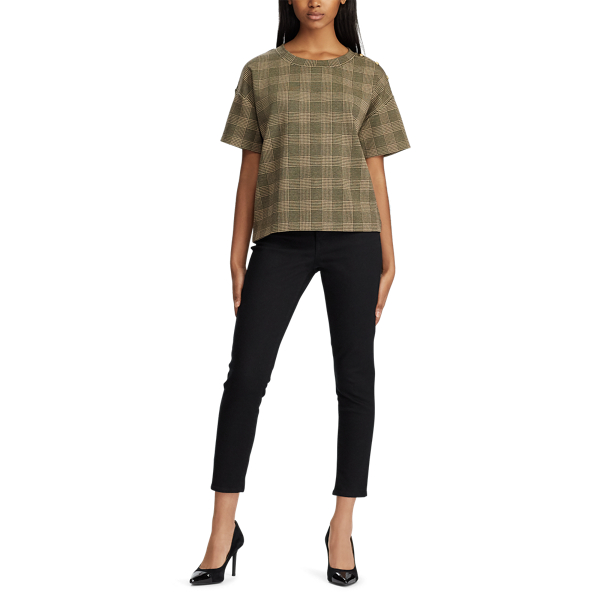 Brown Tan Multi Button-Trim Glen Plaid Top Lauren 2