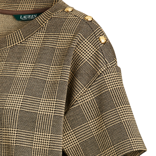 Brown Tan Multi Button-Trim Glen Plaid Top Lauren 5