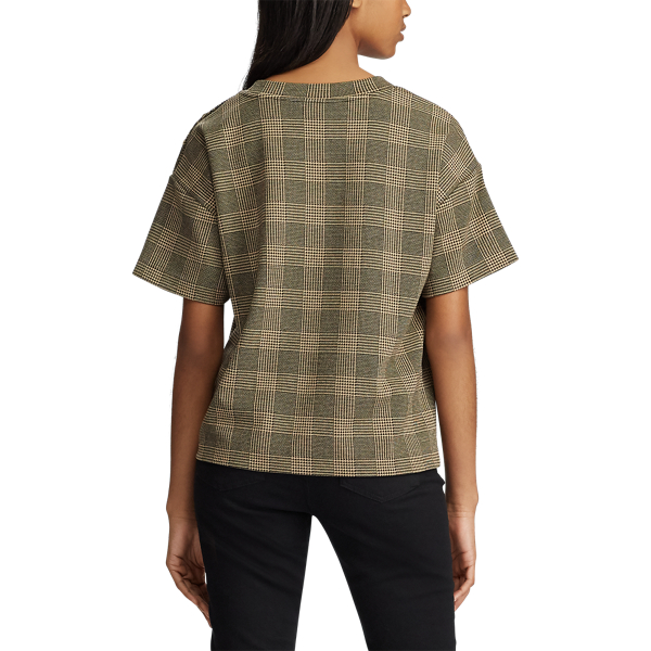 Brown Tan Multi Button-Trim Glen Plaid Top Lauren 4