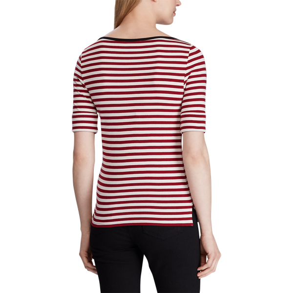 Rasberry/Mascarpone Cream Striped Cotton Boatneck Top Lauren 4