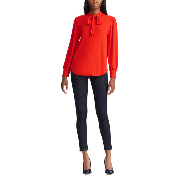 Sporting Orange Jersey Tie-Neck Top Lauren 3