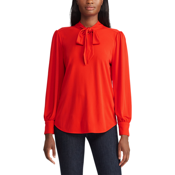 Sporting Orange Jersey Tie-Neck Top Lauren 4
