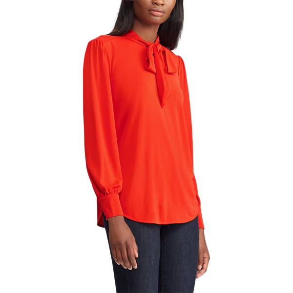 Sporting Orange Jersey Tie-Neck Top Lauren 6