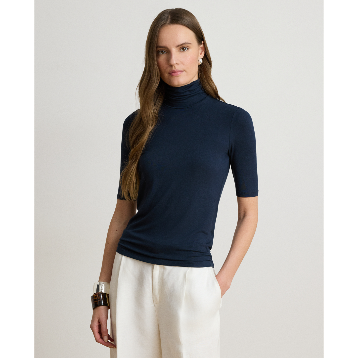 Женская футболка Ralph Lauren Stretch Jersey Turtleneck, цвет: Тёмно-синий — фото 5
