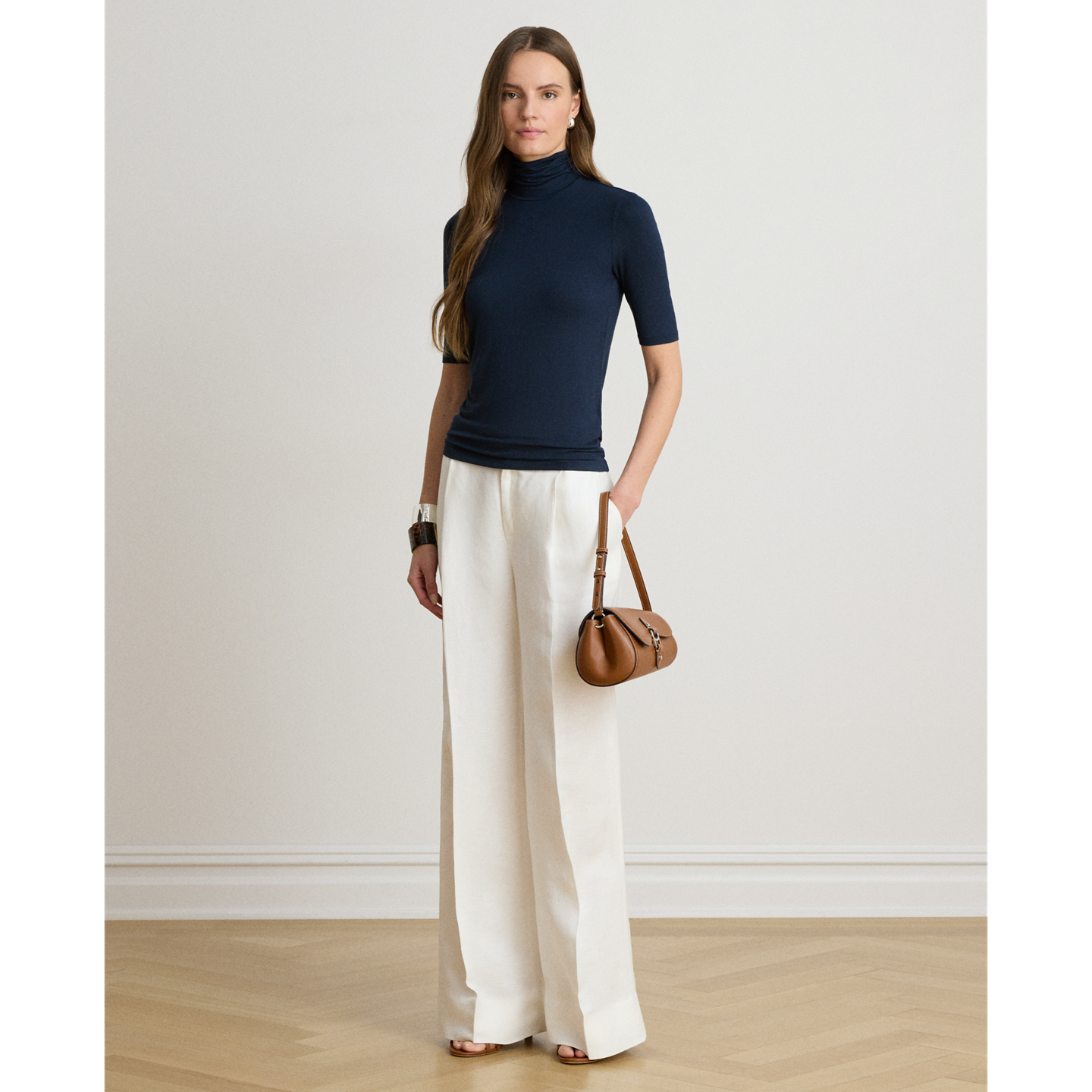 Женская футболка Ralph Lauren Stretch Jersey Turtleneck, цвет: Тёмно-синий — фото 1