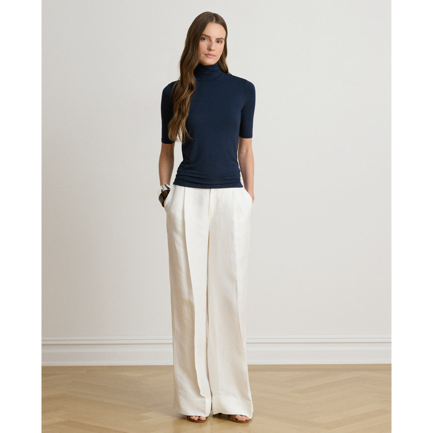 Женская футболка Ralph Lauren Stretch Jersey Turtleneck, цвет: Тёмно-синий — фото 4
