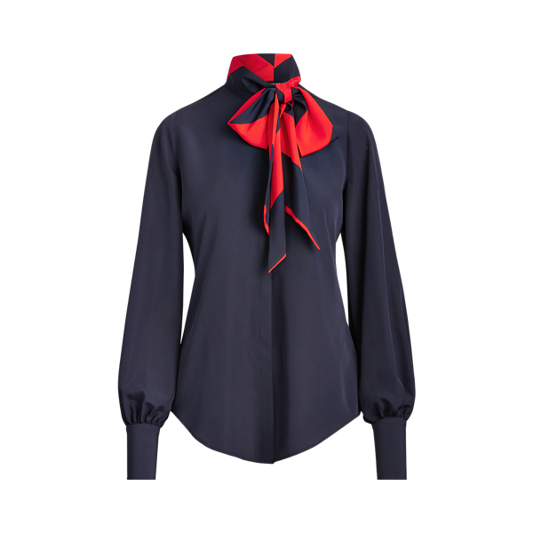 Top de crep&eacute; con lazo al cuello Lauren en 1