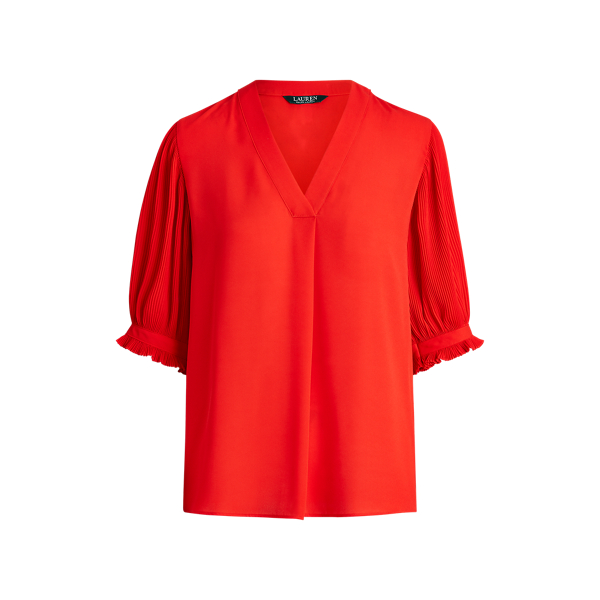 Sporting Orange Pleated-Sleeve Georgette Top Lauren 1