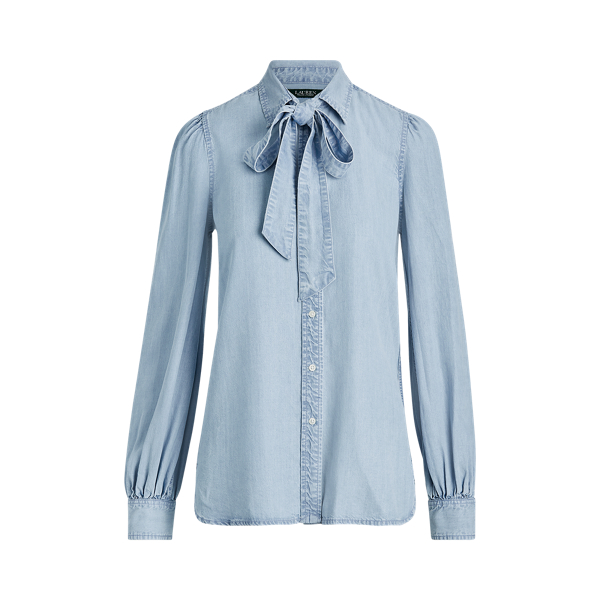 Chambray Tie-Neck Shirt