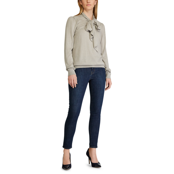 Pearl Grey Heather Knit Tie-Neck Sweater Lauren 2
