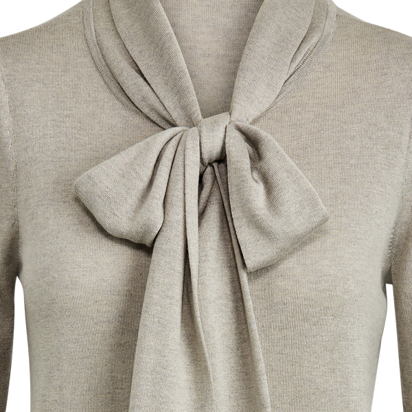 Pearl Grey Heather Knit Tie-Neck Sweater Lauren 5