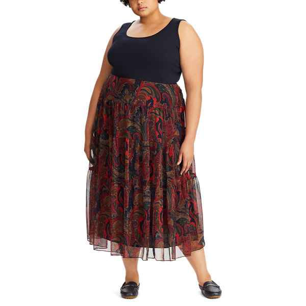 Lauren Navy Multi Tiered Georgette Peasant Skirt Lauren Woman 3