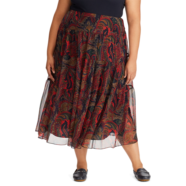 Lauren Navy Multi Tiered Georgette Peasant Skirt Lauren Woman 4