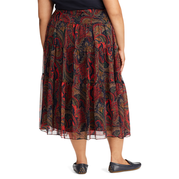 Lauren Navy Multi Tiered Georgette Peasant Skirt Lauren Woman 5