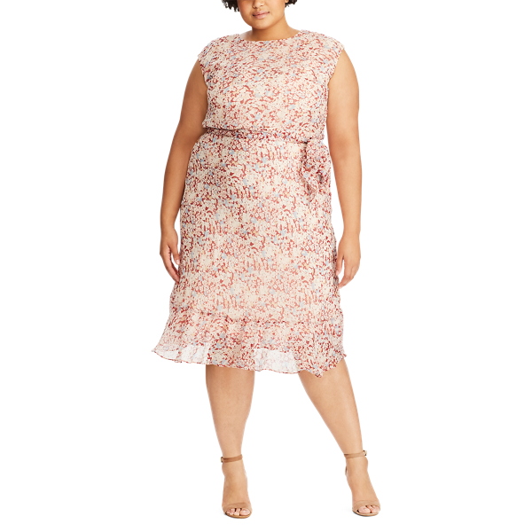Dark Raspberry Multi Floral-Print Georgette Dress Lauren Woman 3