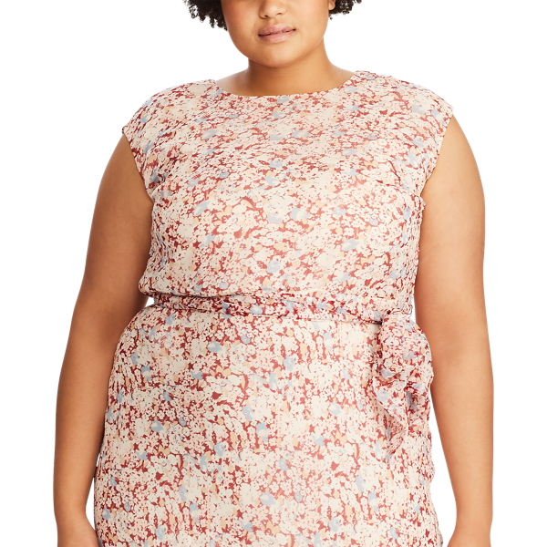 Dark Raspberry Multi Floral-Print Georgette Dress Lauren Woman 4
