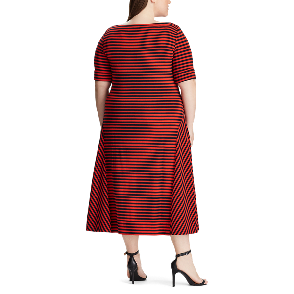 Navy/Sporting Orange Cotton Fit-and-Flare Dress Lauren Woman 3