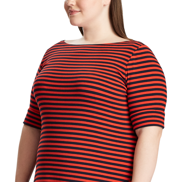 Navy/Sporting Orange Cotton Fit-and-Flare Dress Lauren Woman 4