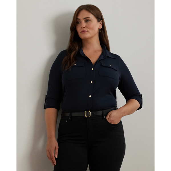 Lauren Navy Roll-Tab-Sleeve Shirt Lauren Woman 1