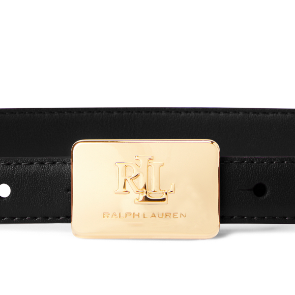 Black Plaque-Buckle Leather Belt Lauren 2