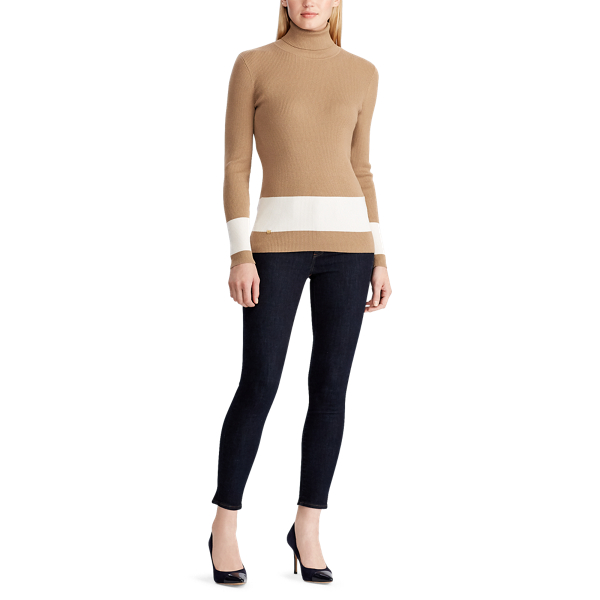 Classic Camel/Mascarpone Cotton-Blend Turtleneck Lauren 2