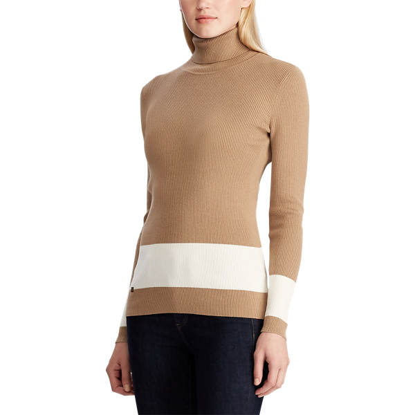 Classic Camel/Mascarpone Cotton-Blend Turtleneck Lauren 3