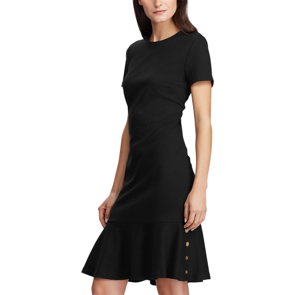 Black Button-Trim Ponte Dress Lauren 4