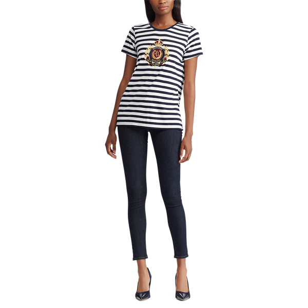 Lauren Navy/White Crest Cotton-Blend Tee Lauren 2
