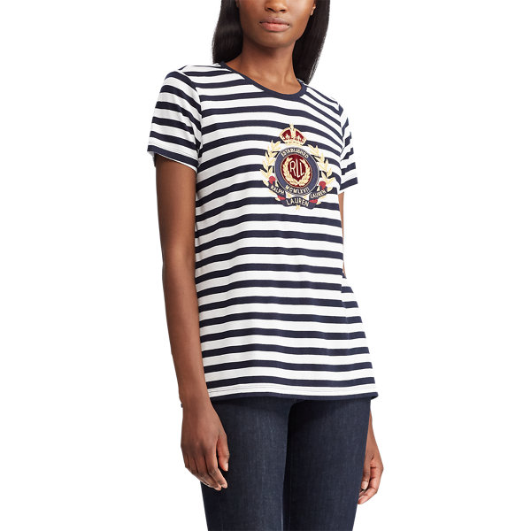 Lauren Navy/White Crest Cotton-Blend Tee Lauren 3
