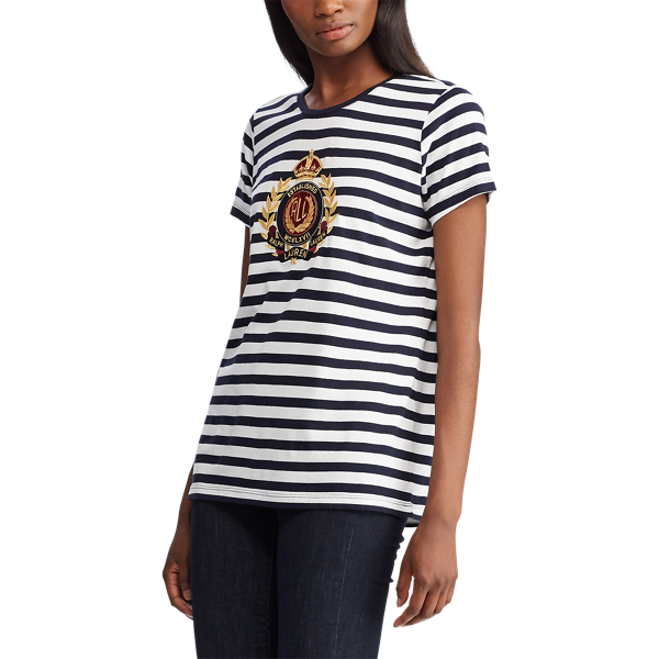 Lauren Navy/White Crest Cotton-Blend Tee Lauren 5